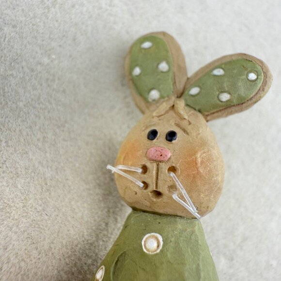 Handcrafted Green Bunny Rabbit Brooch Pin With Polka Dot Ears & Decorative Accen - Picture 3 of 5